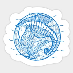 Seahorse graphic in blue ink Sticker